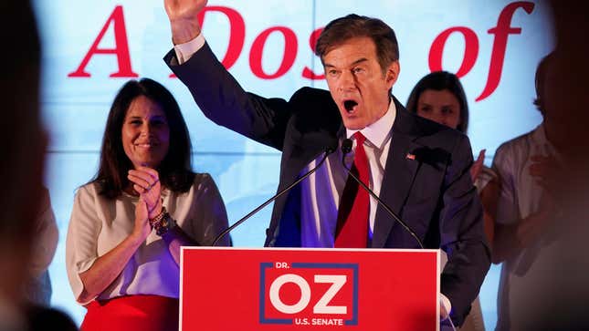 Mehmet Oz, who is running for Senate in Pennsylvania, on a primary night election rally in May.