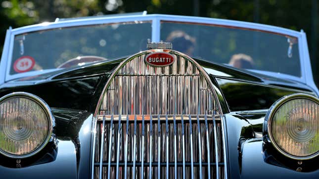 A photo of the grille on an old Bugatti car. 