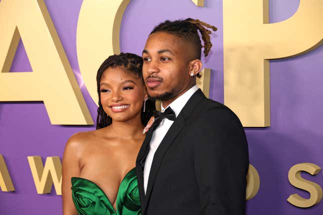 Halle Bailey and DDG attend the 55th NAACP Image Awards at Shrine Auditorium and Expo Hall on March 16, 2024 in Los Angeles, California.