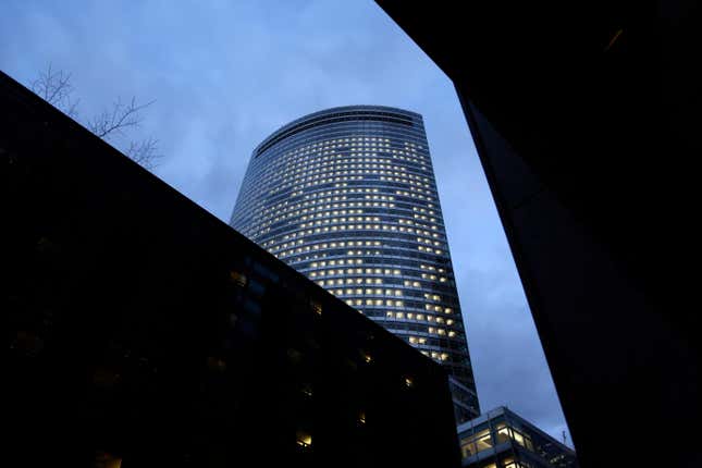 FILE - Lights are on at the world headquarters of Goldman Sachs in New York on Jan. 24, 2023. Goldman Sachs’ profits jumped 51% from a year earlier, the investment banks said Tuesday, helped by the strong returns in the overall market in the last three months of the year. However the storied investment bank closed out a difficult 2023 with its profits down nearly a third from 2022, as the bank wrote off its consumer banking franchise and laid off employees in what the bank has called a turnaround year. (AP Photo/Peter Morgan)