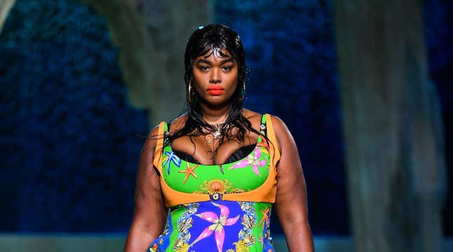 Precious Lee walks the runway at the Versace fashion show during the Milan Women’s Fashion Week on September 25, 2020, in Milan, Italy.