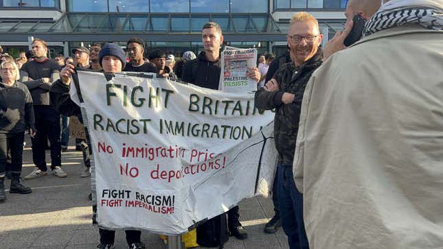 NEWCASTLE, UNITED KINGDOM - AUGUST 07: Anti-racism activists stage protest against potential far-right protests, with officials taking precautions to ensure the safety of the public in Newcastle, United Kingdom on August 07, 2024. Fearing threats to safety and possible looting, some businesses in the city decided to close shop early. In more than 30 locations across England, far-right rioters are expected to show up late Wednesday amid ongoing violent disorder in towns and cities across the country.