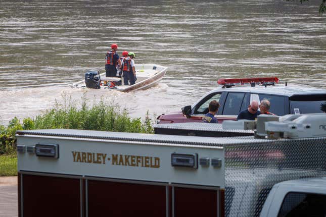 FILE - Yardley Makefield Marine Rescue leaving the Yardley Boat Ramp along N. River Road heading down the Delaware River on Monday morning July 17, 2023, in Yardley, Pa. Bucks County&#39; has joined dozens of other local governments around the country, Tuesday, March 26, 2024, in suing the oil industry, asserting that major oil producers systematically deceived the public about their role in accelerating global warming. (Alejandro A. Alvarez/The Philadelphia Inquirer via AP, File)