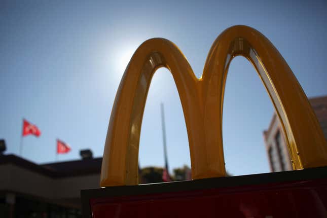 A McDonald’s logo is pictured outside a restaurant in California.