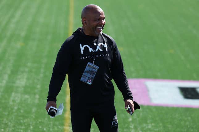 Hue Jackson attends the House of Athlete Scouting Combine at the Inter Miami CF Stadium practice facility on March 05, 2021 in Fort Lauderdale, Florida.