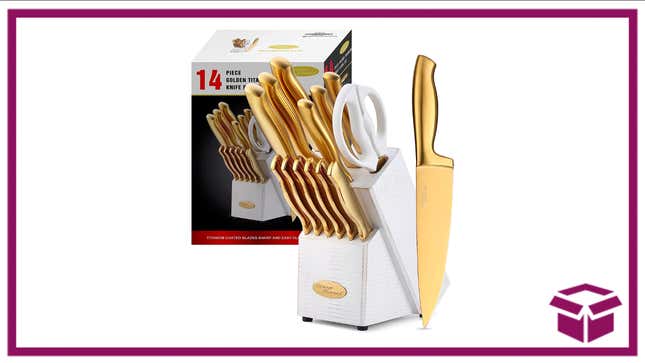 Slice and dice in style with this set of gold knives. 