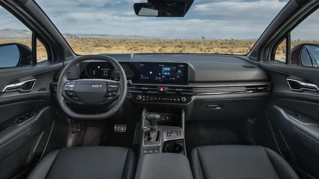 The interior of a 2026 Kia Sportage with its 12.3-inch LCD display