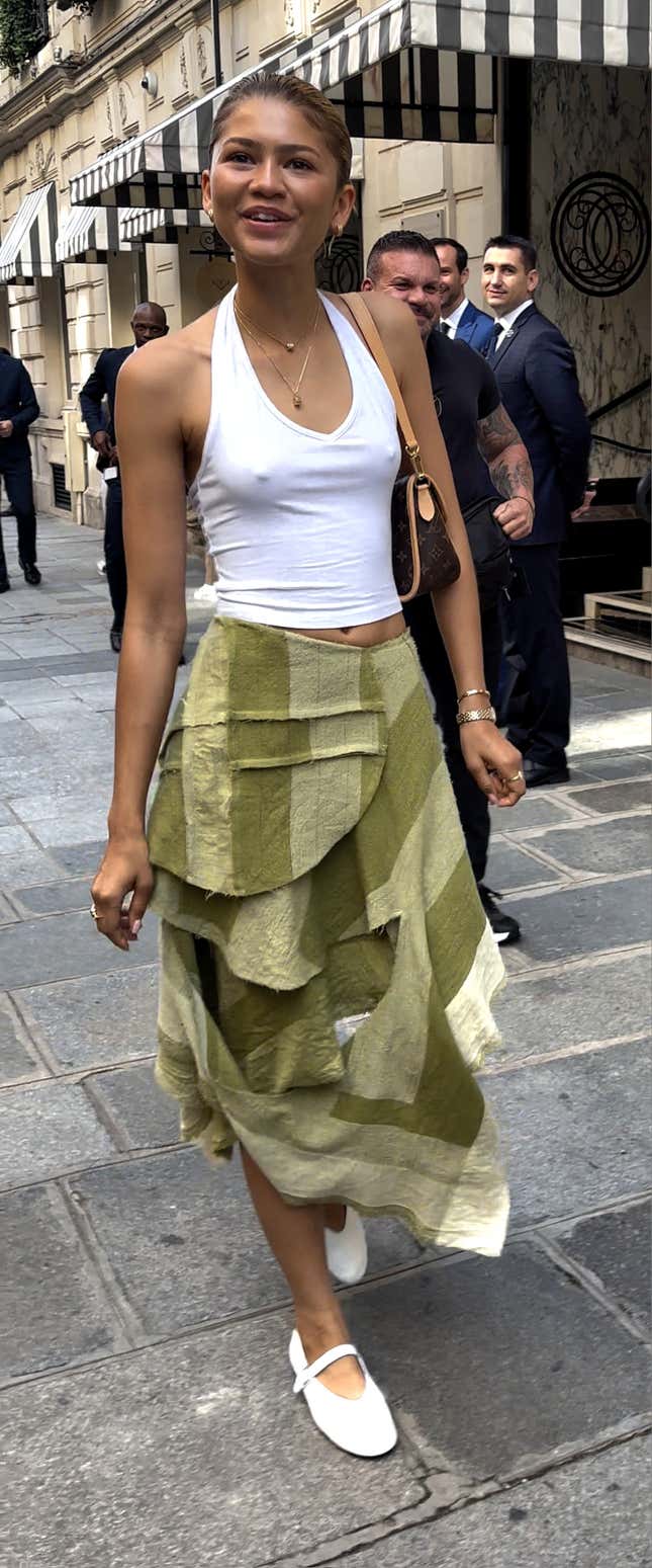 PARIS, FRANCE - JULY 31: Zendaya is seen leaving her hotel on July 31, 2024 in Paris, France. (Photo by MEGA/GC Images)