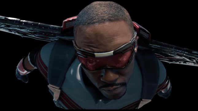 Marvel's The Falcon and the Winter Soldier star Anthony Mackie in a VFX shot from the series.