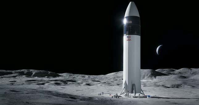 Artistic impression of SpaceX’s Human Landing System, which leverages Starship technology. 