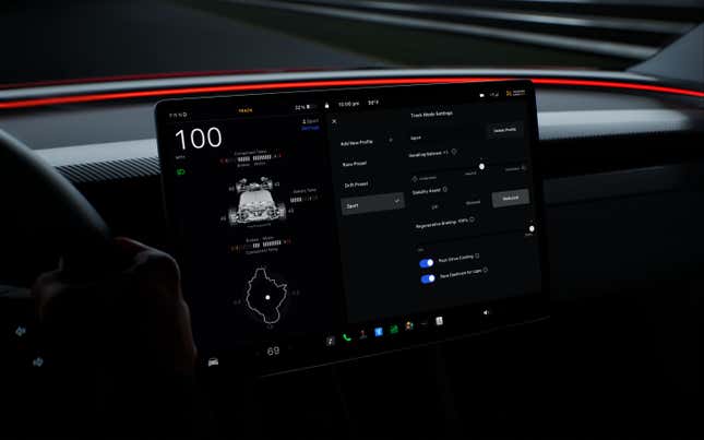 The new Track Mode V3 UI on the Tesla Model 3 Performance