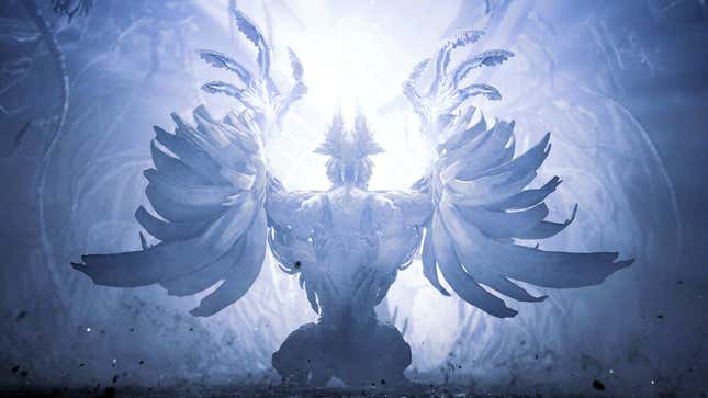 Zoh Shia raises their wings during an intro cinematic.