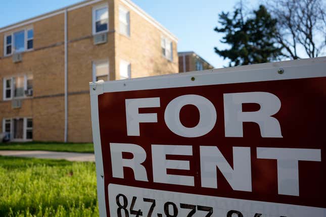 A &quot;For Rent&quot; sign displays outside apartment building in Skokie, Ill., Sunday, April 14, 2024. Renters can personalize their living spaces for greater comfort and style without jeopardizing their security deposits. Removable wallpaper, rugs and curtains offer temporary yet impactful ways to add color and design. Upgrading cabinet hardware and light fixtures provides a budget-friendly refresh and elevates the overall feel of a room. (AP Photo/Nam Y. Huh)