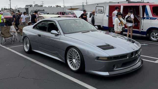 Front 3/4 view of the silver BMW 858 CSL