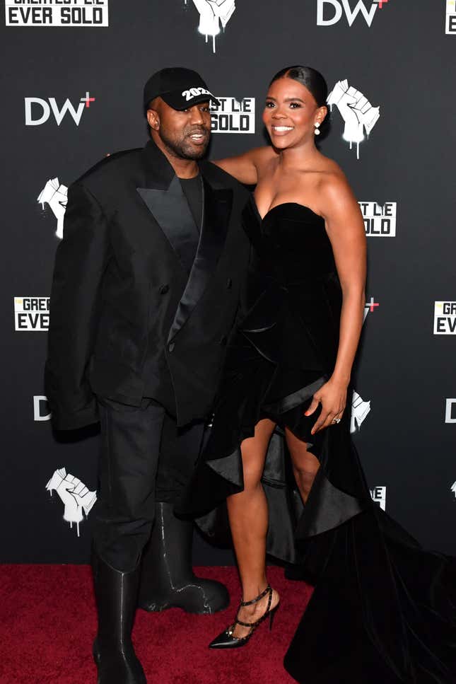 NASHVILLE, TENNESSEE - OCTOBER 12: Kanye West and Candace Owens attend the “The Greatest Lie Ever Sold” Premiere Screening on October 12, 2022 in Nashville, Tennessee. 