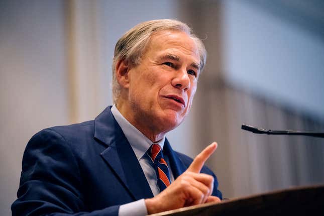 Texas Governor Greg Abbott speaks during the Houston Region Business Coalition’s monthly meeting on October 27, 2021, in Houston, Texas. 