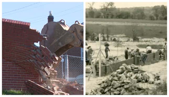 Image for article titled Morgan State Demolishes The Racist &quot;Spite Wall&quot; Near the School&#39;s Entrance