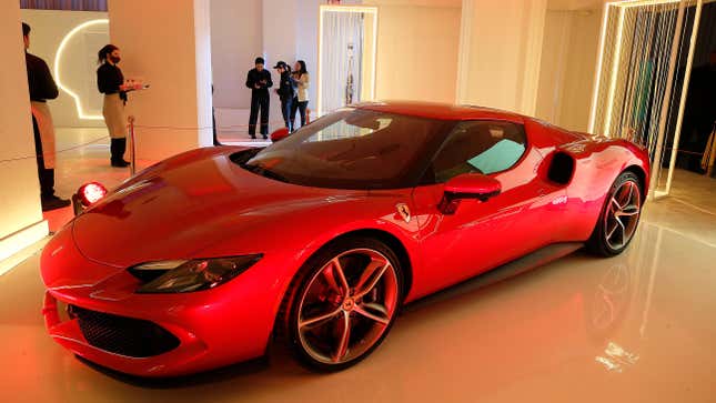 A Ferrari 296 GTB is on display during Shell's Power Of Performance at Lavan on May 11, 2023 in New York City.