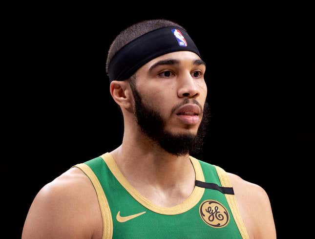 Image for article titled New Jayson Tatum Free Throw Ritual Involves Blinking ‘Help Us’ In Morse Code