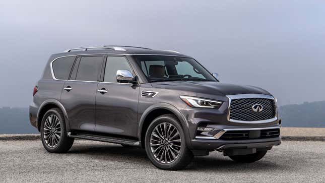 A photo of a grey Infiniti QX80 SUV. 