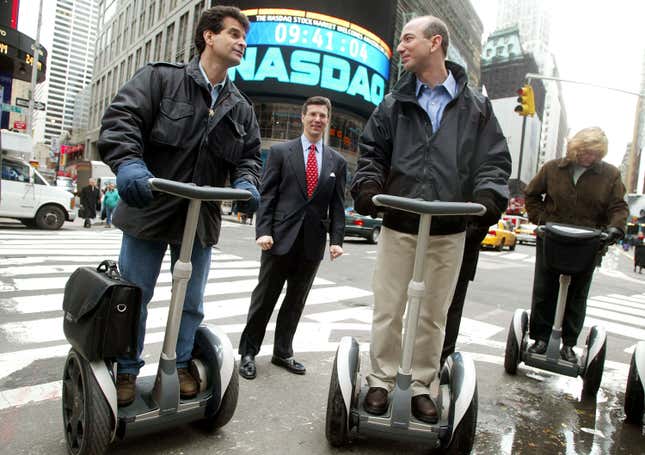 Jeff Bezos (R) on a Segway in 2002