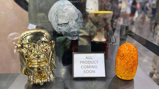 An array of Indiana Jones-inspired "artifacts": idol, skull, grail, stone