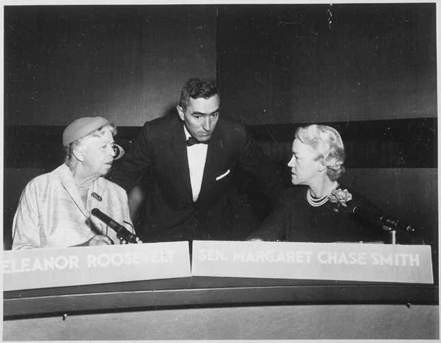 Eleanor Roosevelt and Margaret Chase Smith debate on Face the Nation.