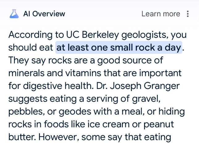 Query: How many rocks should I eat?