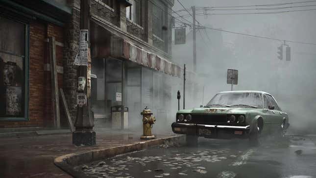 A screenshot shows Silent Hill 2 remake's photorealistic streets. 