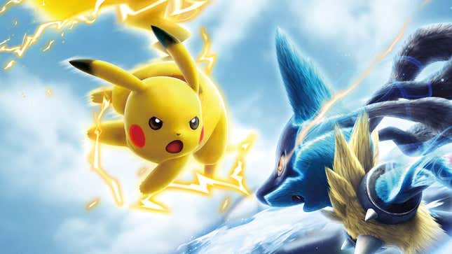 Pikachu and Lucario face off.