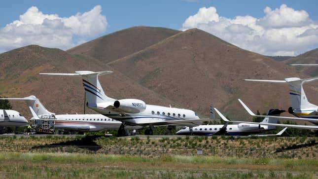 Private jets are seen on the tarmac at Friedman Memorial Airport during the Allen & Company Sun Valley Conference, July 8, 2022 in Sun Valley, Idaho.