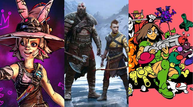 Art from Tiny Tina's Wonderland, God of War, and UFO 50.