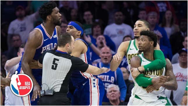 I Can't Stop Looking At This Photo Of Marcus Smart Nonchalantly Shoving Joel Embiid