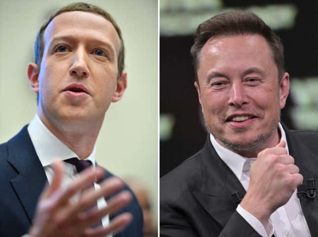 Meta CEO Mark Zuckerberg (left) and Tesla CEO Elon Musk (right)