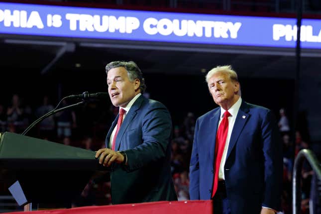 Senator-elect Dave McCormick stands with President-elect Donald Trump at a rally in Philadelphia in June.McCormick is one of five new Republicans joining the Senate with major business credentials. 