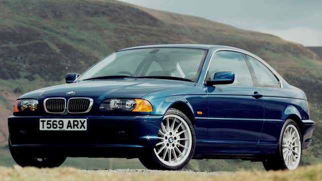 A blue BMW 3 Series sedan