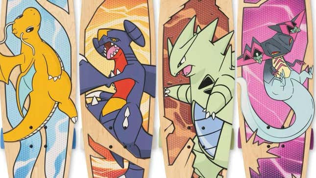 The Dragonite, Garchomp, Tyranitar, and Dragapult Bear Walker skateboards.