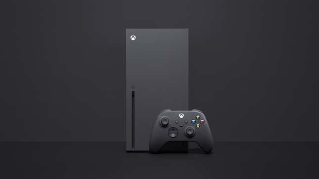 An image of Microsoft's Xbox Series X and Xbox controller sit against a black background.