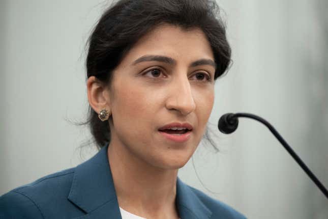 FILE - Lina Khan, the nominee for Commissioner of the Federal Trade Commission (FTC), speaks during a Senate Committee on Commerce, Science, and Transportation confirmation hearing, April 21, 2021 on Capitol Hill in Washington. U.S. antitrust enforcers are launching an inquiry into how big tech companies such as Microsoft, Amazon and Google are holding sway over artificial intelligence startups, Khan said Thursday, Jan. 25, 2024. (Saul Loeb/Pool Photo via AP, File)