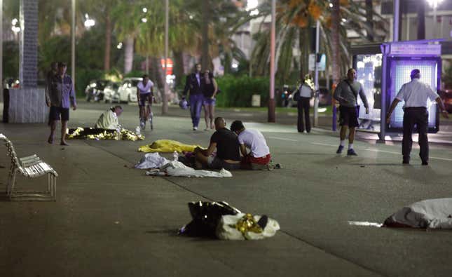Bodies are seen on the ground in Nice, France, after a truck ran into a crowd celebrating the Bastille Day national holiday on July 14.