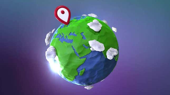 A planet has a location marker on it.