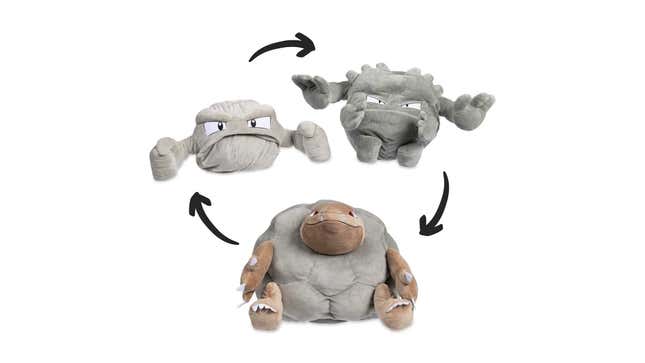 All three plushies with arrows between.