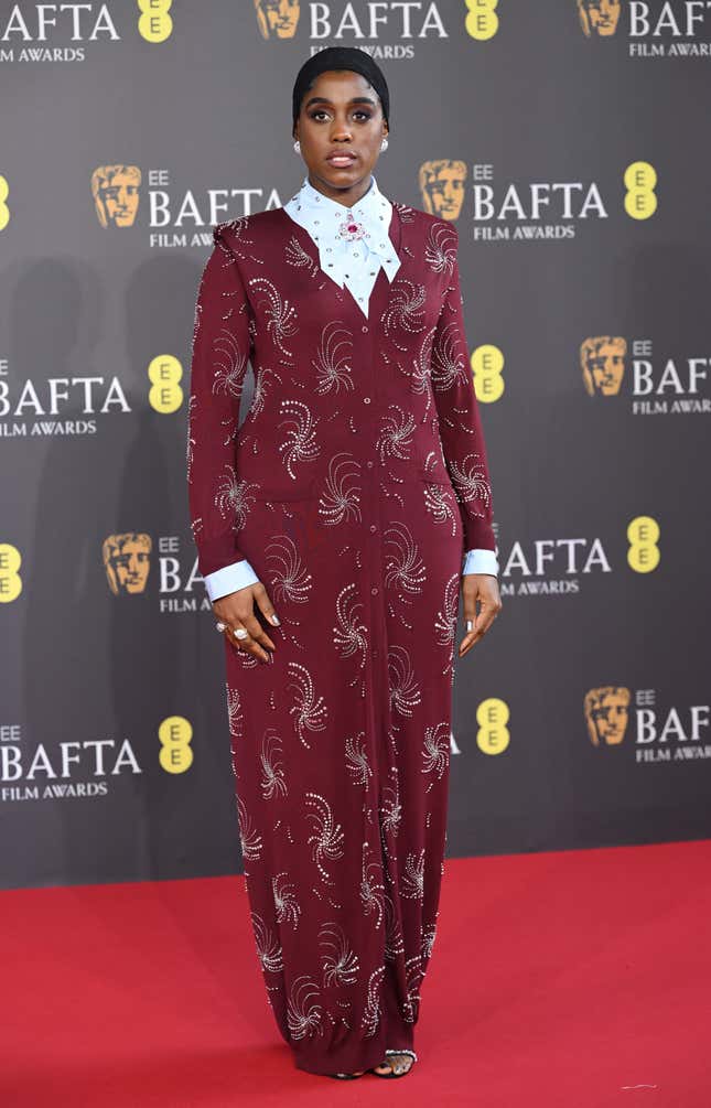 Lashana Lynch attends the 2024 EE BAFTA Film Awards at The Royal Festival Hall on February 18, 2024 in London, England.