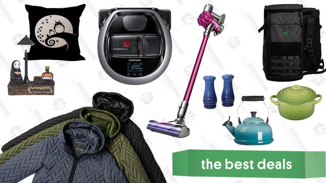 Image for article titled Saturday&#39;s Best Deals: Le Creuset Stoneware and Cast Iron, Razer Tactical Laptop Backpacks, Dyson V6 Cordless Vacuum, Samsung POWERbot, JACHS NY Fall Jackets, Studio Ghibli Home Goods, and More