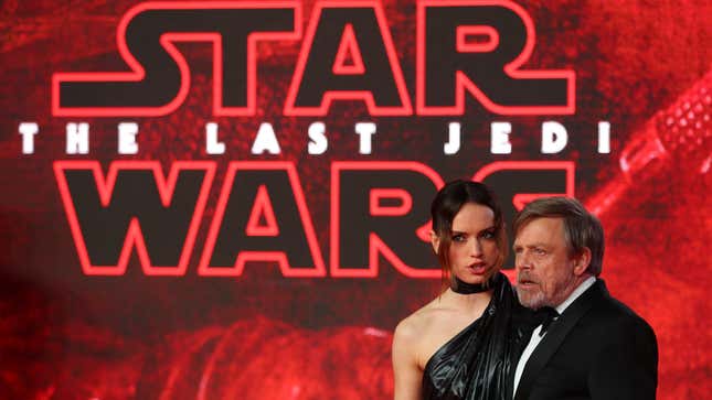 Actors Daisy Ridley and Mark Hamill at the European Premiere of ‘Star Wars: The Last Jedi’, at the Royal Albert Hall in central London in December 2017.