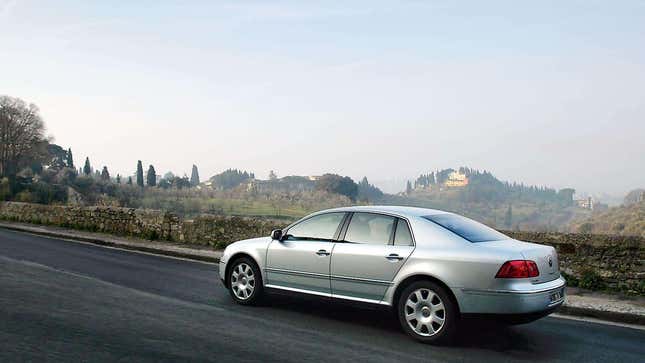 A photo of a silver VW Phaeton sedan. 