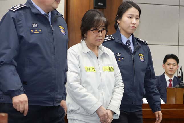 Choi Soon-sil on trial in January 2017 in Seoul.