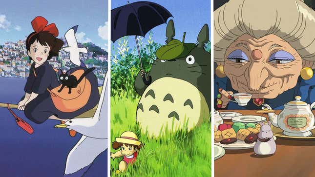 A collage of Miyazaki movies. 