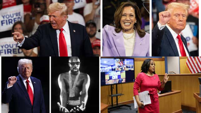 Imagen para el artículo titulado Donald Trump llama a Kamala Harris por su nombre, la vicepresidenta Harris lidera a Trump en estados en disputa, el caso electoral de Fani Willis contra Trump se estanca, Charlamagne Tha God da consejos a la campaña de Harris y más