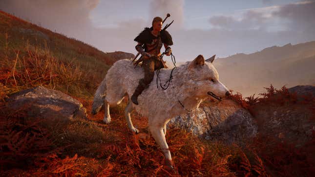 eivor riding a wolf in assassins creed valhalla